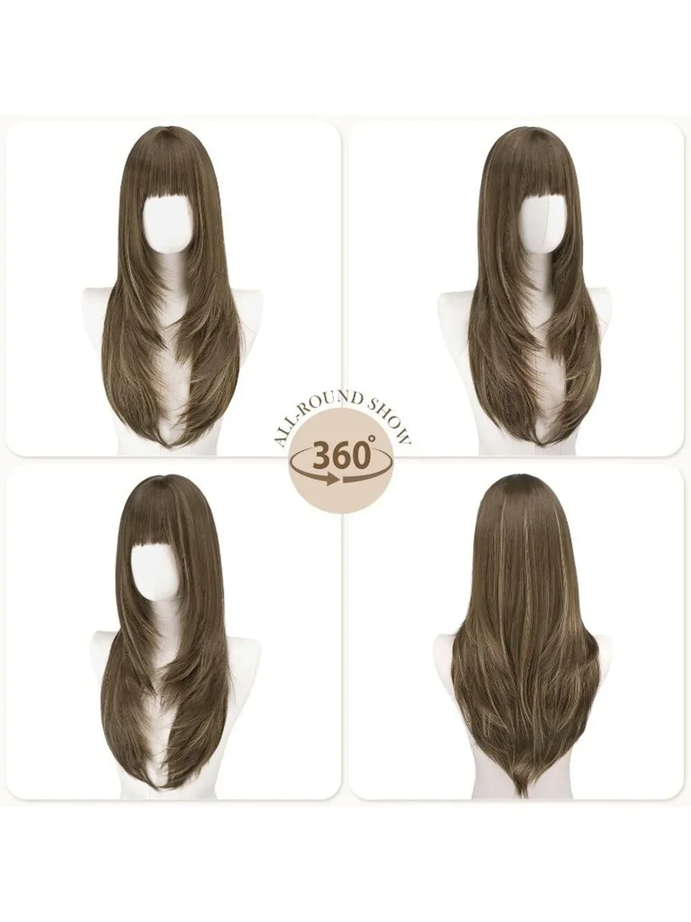 Women's Brown Blonde 24 Inch Natural Synthetic Long Straight Sleek Layered Wigs